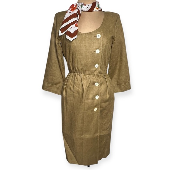 Vintage Yves Saint Laurent rive gauche button down linen dress in flax tan - Picture 6 of 10